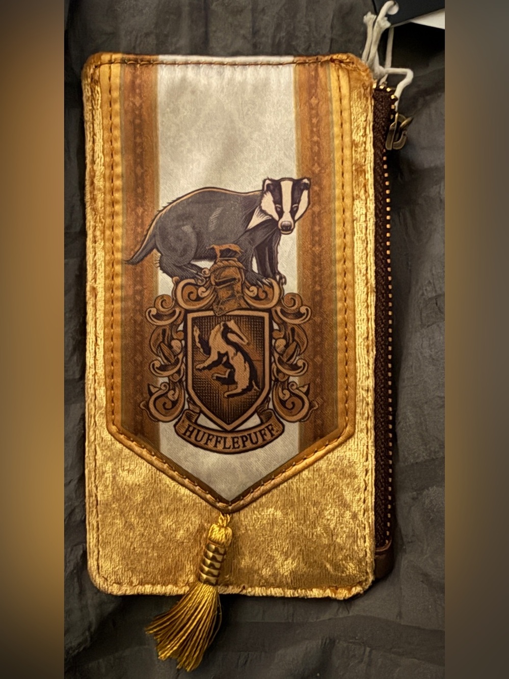 Warner Bros. Harry Potter Gold and Brown Plush Loungefly Zip Wallet